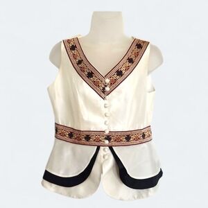 VTG 90s Handmade Silk Sleeveless Embroidered Peplum Vest Top 36" Chest Medium